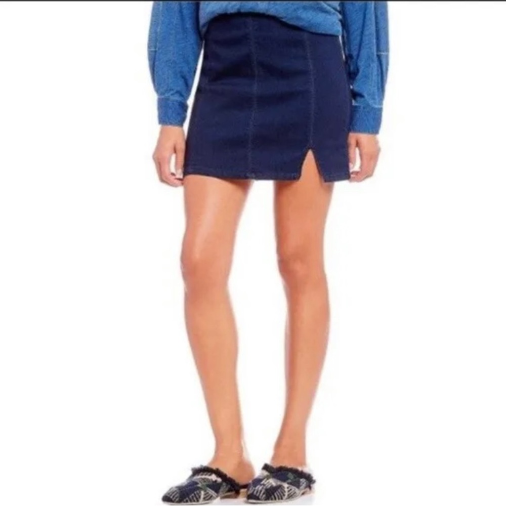 Free People Femme Fatal Dark Indigo Denim Mini Skirt M